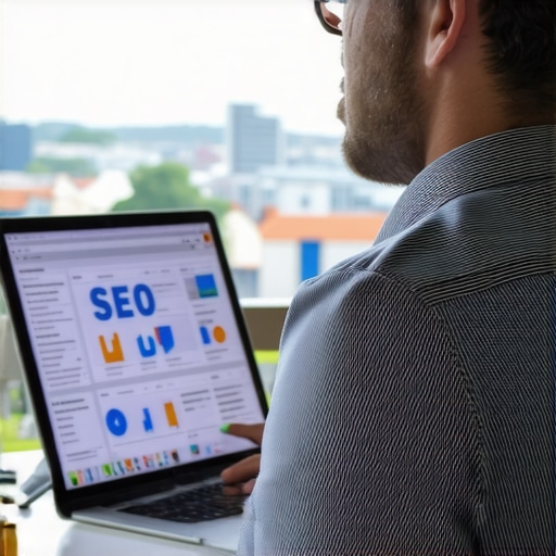 Advanced Norfolk Local SEO Analytics Business owner reviewing SEO analytics with Norfolk cityscape