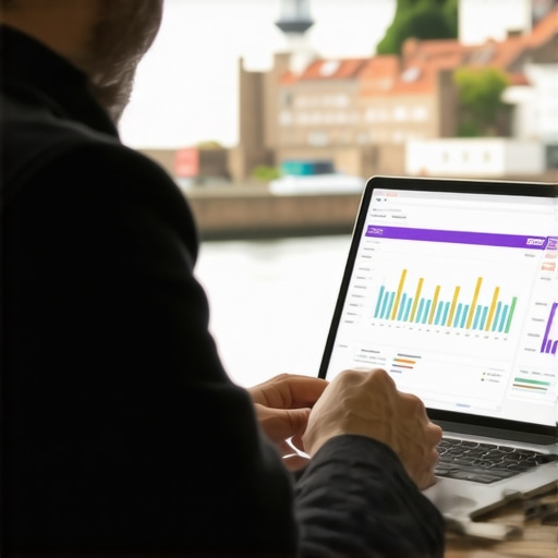 Data-Driven Norfolk SEO Strategy Business owner reviewing website analytics with Norfolk landmarks