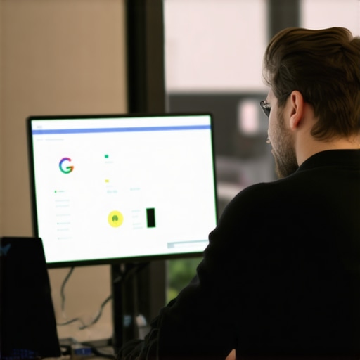 Business owner updating Google My Business profile with reviews and keywords