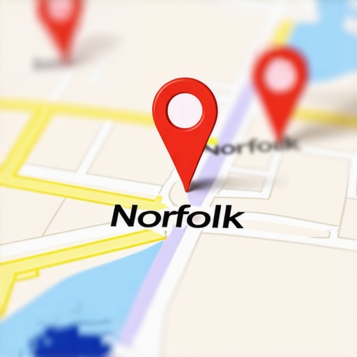 Map of Norfolk with business location pins illustrating Google Maps optimization.