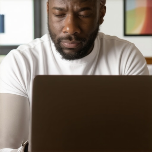 Business owner optimizing Google My Business profile on a laptop with local SEO tools.