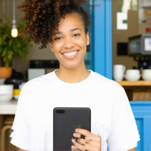Business owner updating Google My Business profile at Norfolk storefront