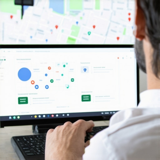 Analyzing Local SEO Data in Norfolk Digital marketer reviewing SEO analytics on a computer with Norfolk city map on the screen.