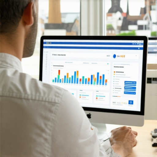 Monitoring Local SEO Progress in Norfolk Person analyzing Google Maps rankings with Norfolk landmarks in the background