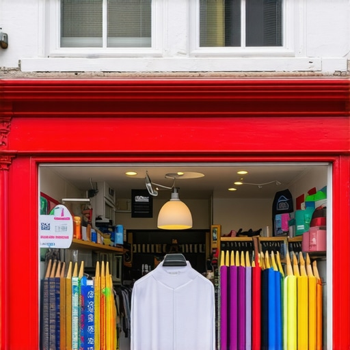 A bustling Norfolk street with a small business storefront surrounded by community members demonstrating local engagement.