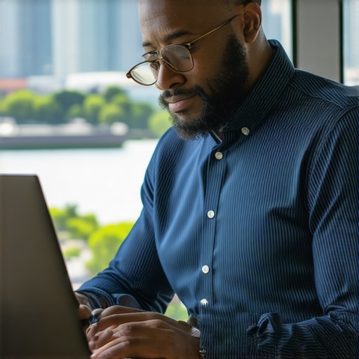 Business owner updating Google My Business details with Norfolk scenery in background.