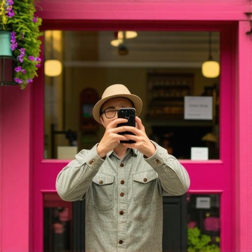 Norfolk shop owner capturing real photos of storefront with community in background.