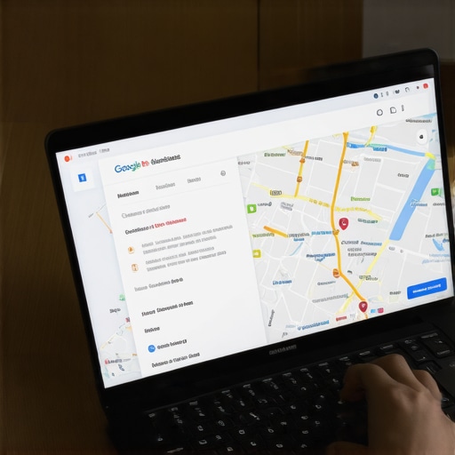 Person editing Norfolk business profile on laptop with Google Maps in background