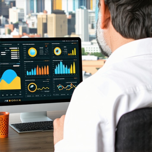 Business owner reviewing Norfolk local SEO performance on a laptop with cityscape background.