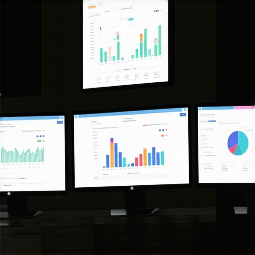 A workspace with computers displaying SEO and citation management dashboards for local SEO