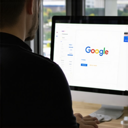 Business owner updating Google My Business profile with Norfolk background.